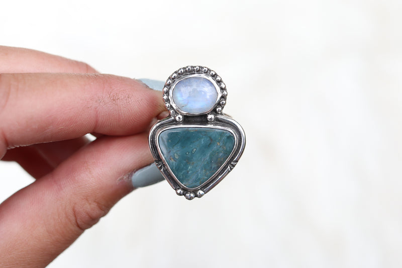 Size 6.5 Moonstone x Skaggs Jasper Ring