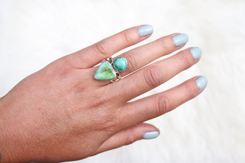 Size 7.5 Snowville Variscite x Sonoran Mountain Turquoise Ring