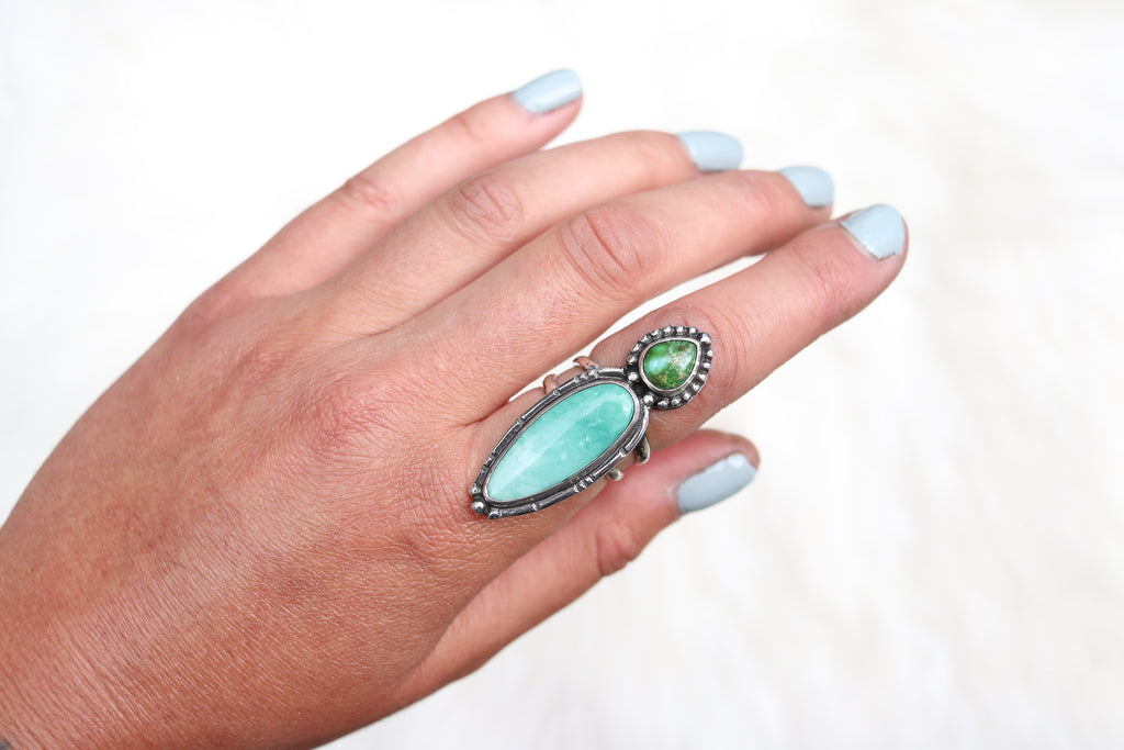 Size 7.5 Sonoran Gold Turquoise x Broken Arrow Variscite Ring