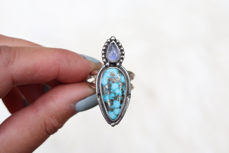 Size 8.5 Moonstone x White Water Turquoise Ring