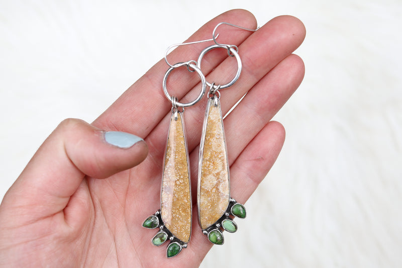 Fossilized Coral x Sonoran Mountain Turquoise Statement Earrings