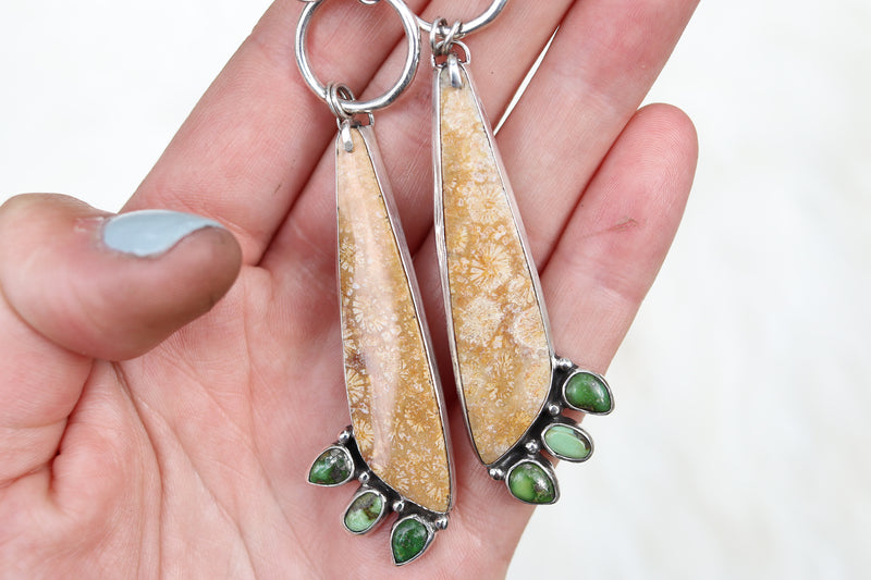 Fossilized Coral x Sonoran Mountain Turquoise Statement Earrings