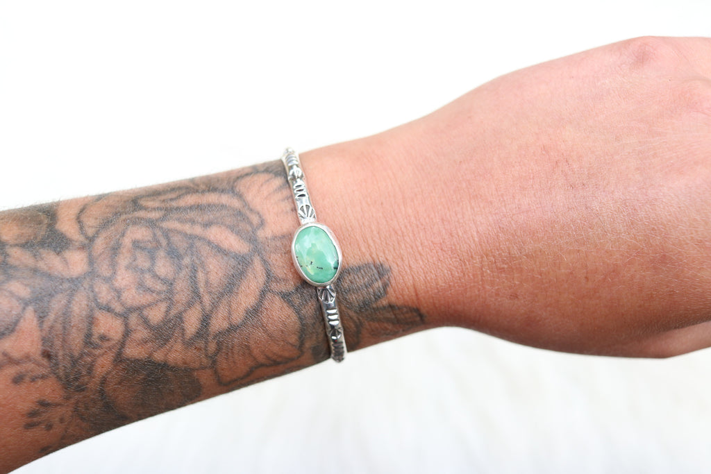 Snowville Variscite Stamped Cuff (6 inches)