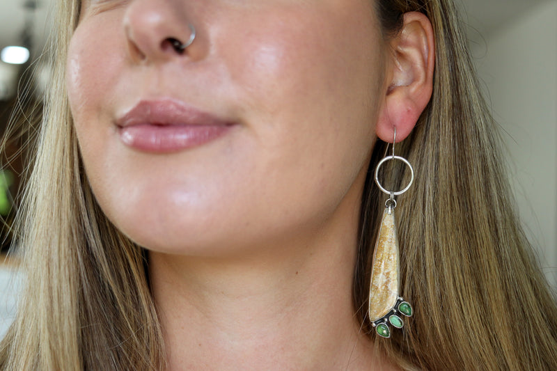 Fossilized Coral x Sonoran Mountain Turquoise Statement Earrings