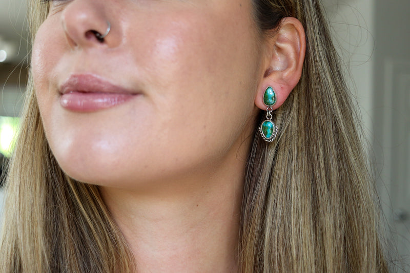 Double Sonoran Mountain Turquoise Dangly Stud Earrings 5