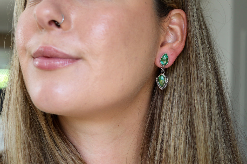 Double Sonoran Mountain Turquoise Dangly Stud Earrings 1