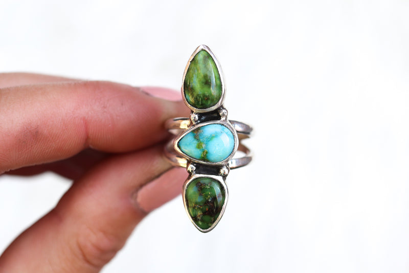 Size 7 Triple Sonoran Mountain Turquoise Ring