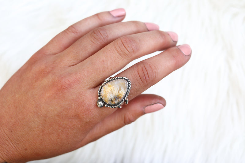 Size 10 Graveyard Point Plume Agate Ring