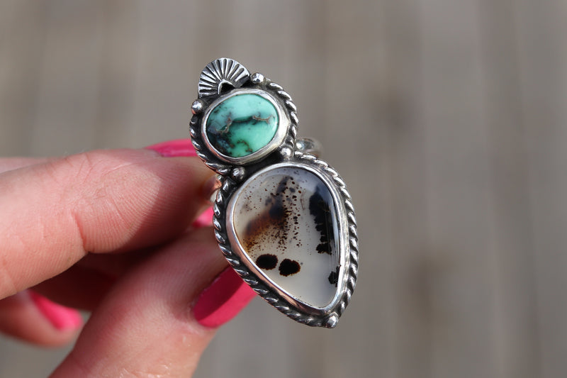 Size 6 Snowville Variscite x Montana Agate Ring