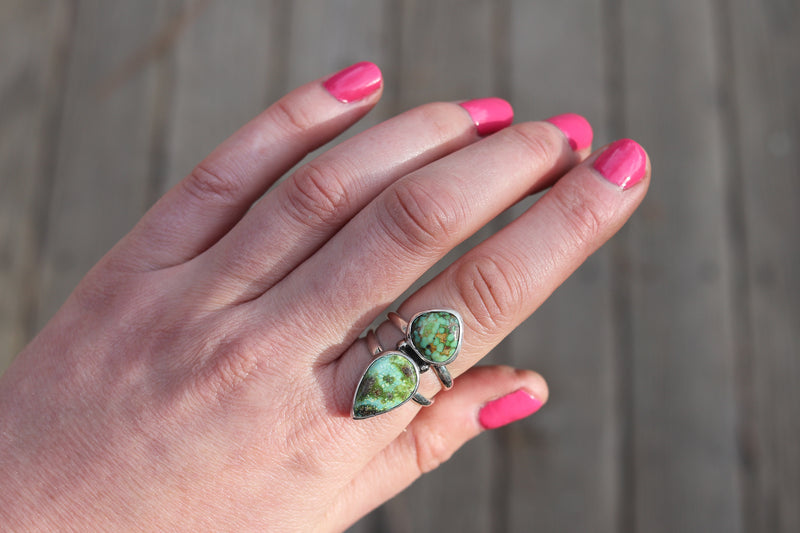 Size 9 Double Sonoran Gold Turquoise Ring