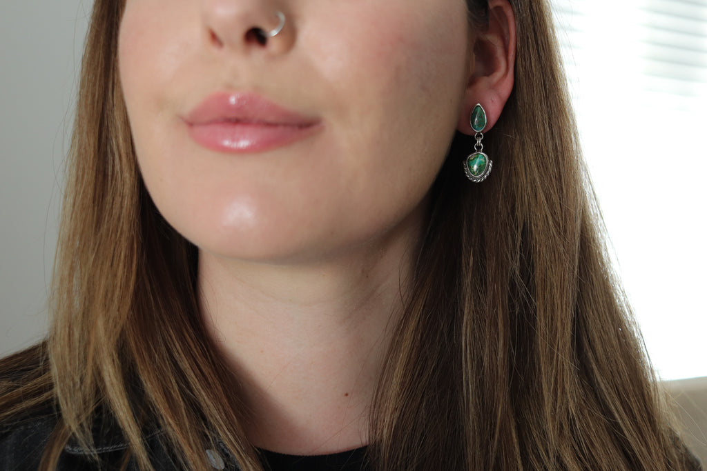 Double Turquoise Dangly Stud Earrings 3