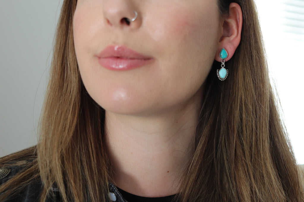 Double Turquoise Dangly Stud Earrings 4