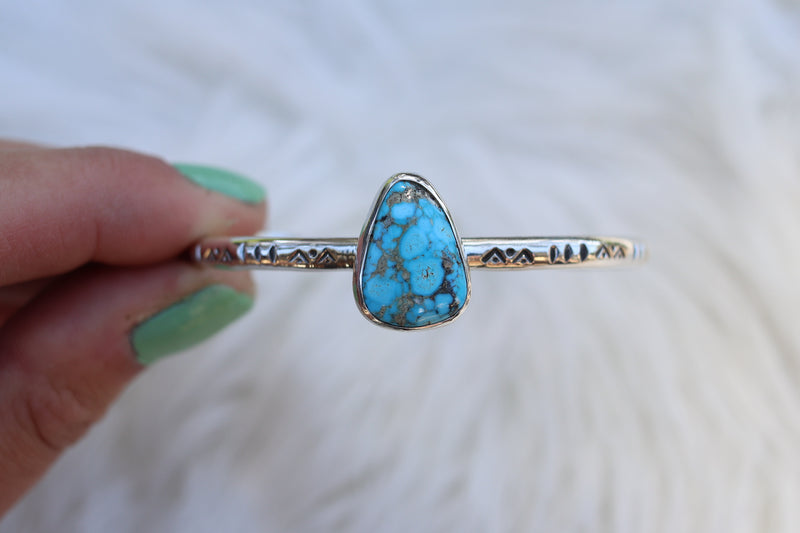 Kingman Birdseye Turquoise Stamped Cuff (5 inches, small)