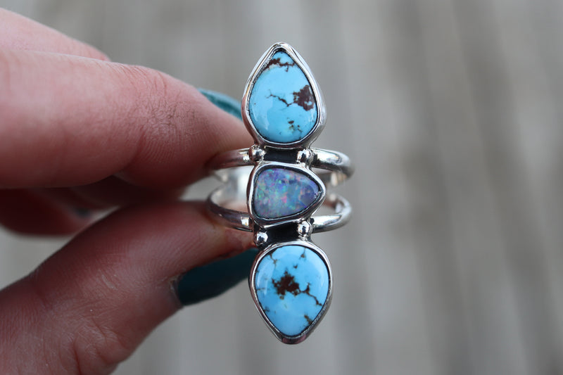 Size 8 Golden Hill Turquoise x Opal Ring