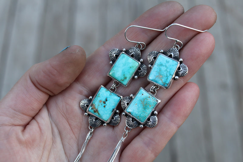 Emerald Valley Turquoise Statement Duster Earrings