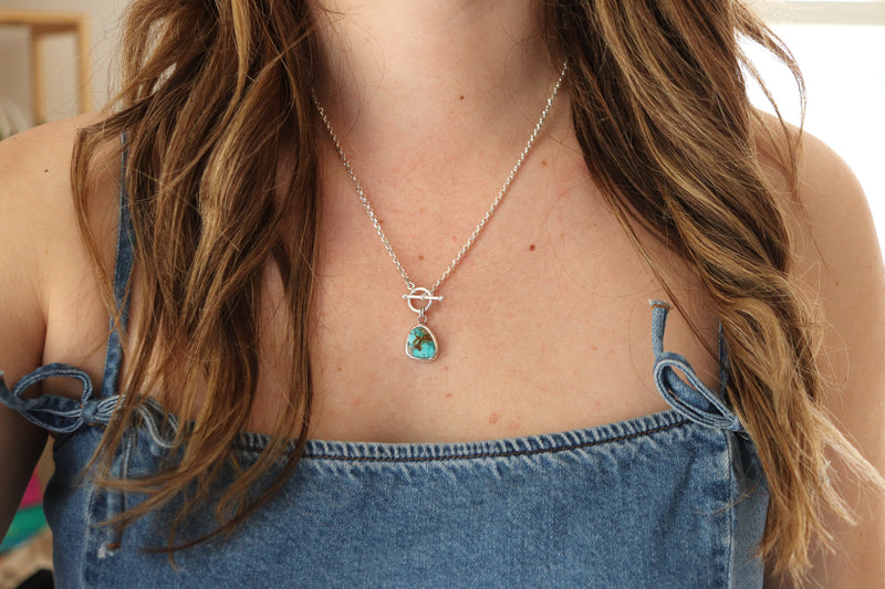 Pilot Mountain Turquoise Toggle Clasp Necklace (18 inch chain)