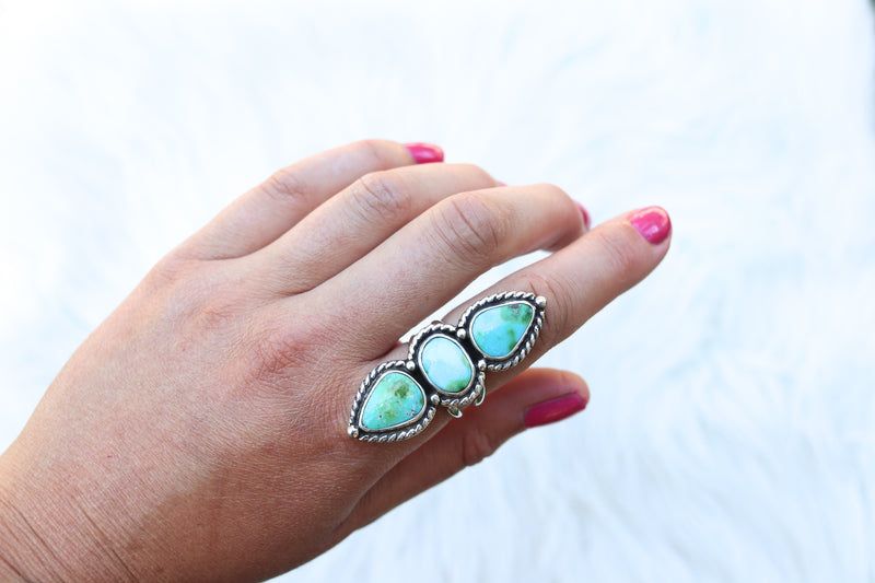 Size 9 Triple Sonoran Mountain Turquoise Ring