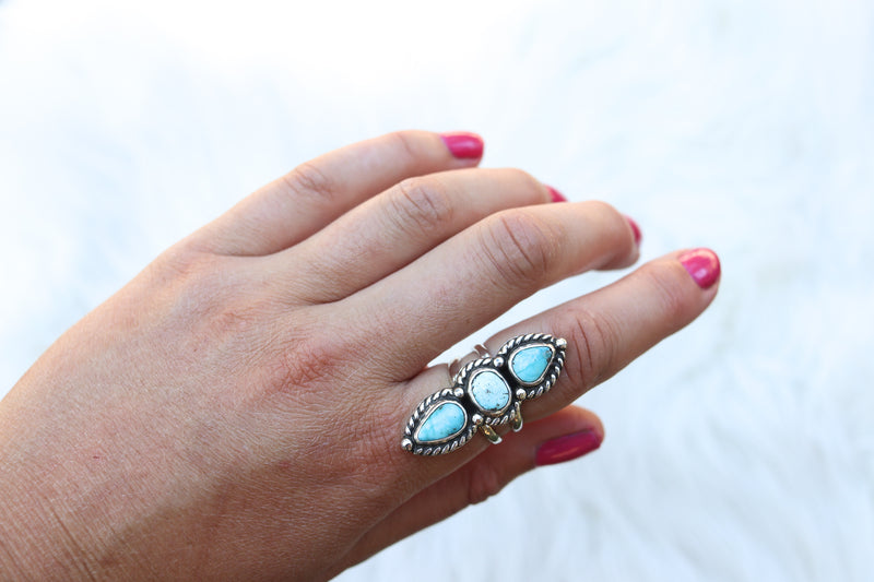 Size 8 Triple White Water Turquoise Ring