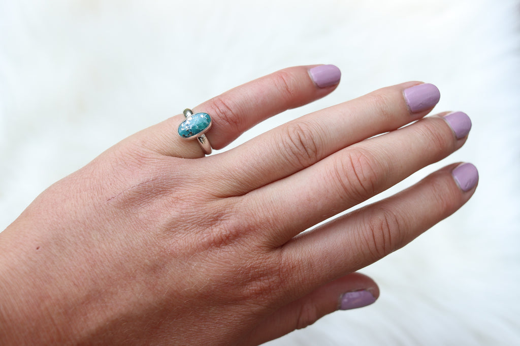 Size 4.5 White Water Turquoise Ring