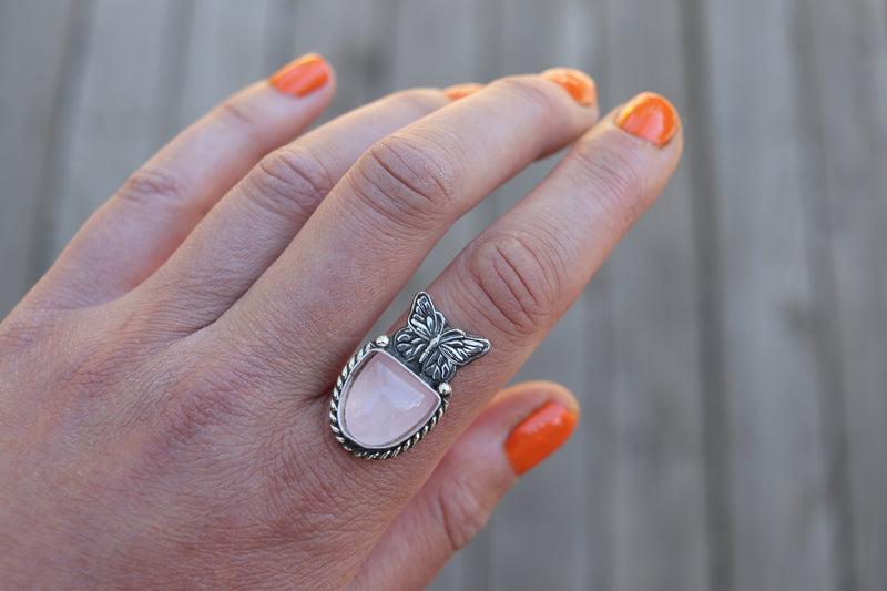 Rose Quartz Butterfly Ring 1 - Finish In Your Size