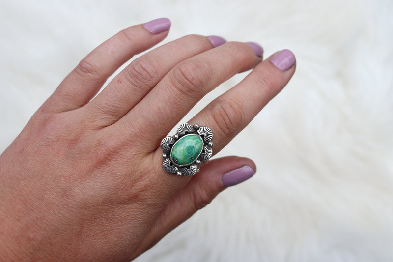 Size 8 Sonoran Gold Turquoise Bloom Ring