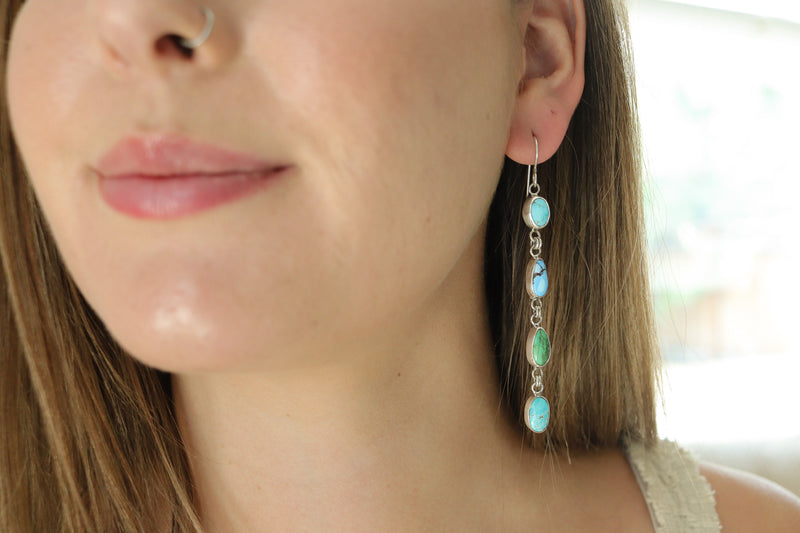 Mixed Turquoise Dangly Earrings