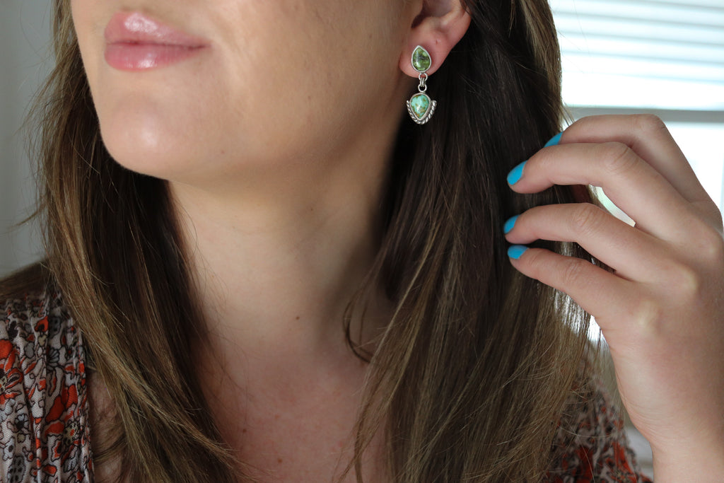 Sonoran Gold Turquoise Dangly Stud Earrings 4