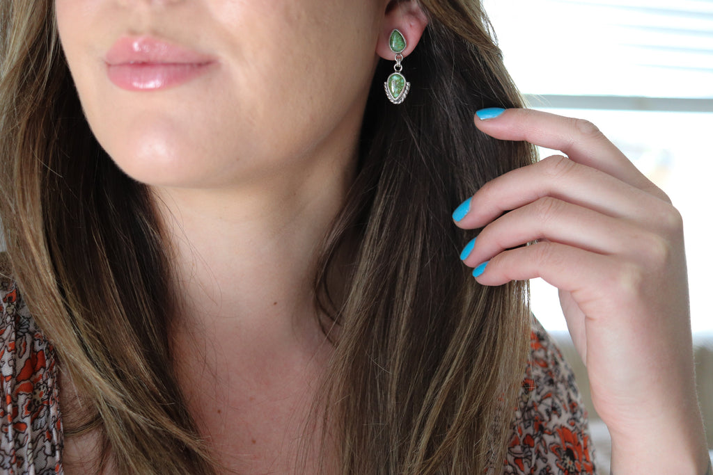 Sonoran Gold Turquoise Dangly Stud Earrings 3