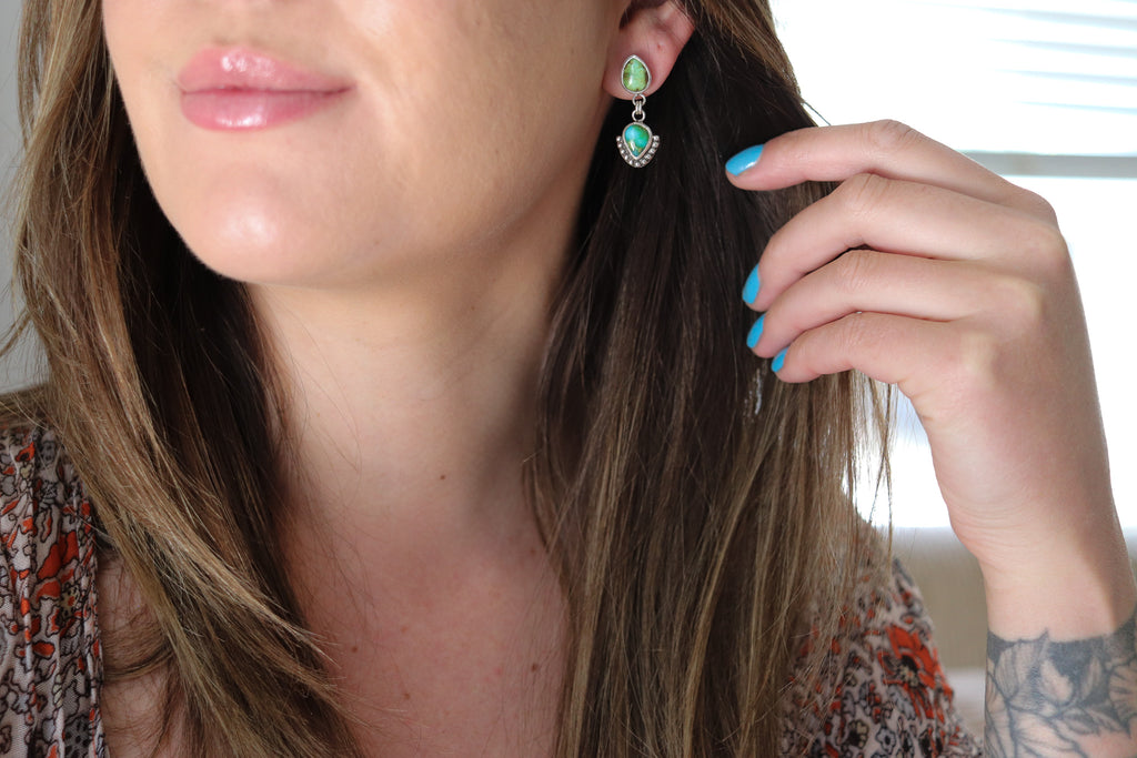 Sonoran Gold Turquoise Dangly Stud Earrings 2