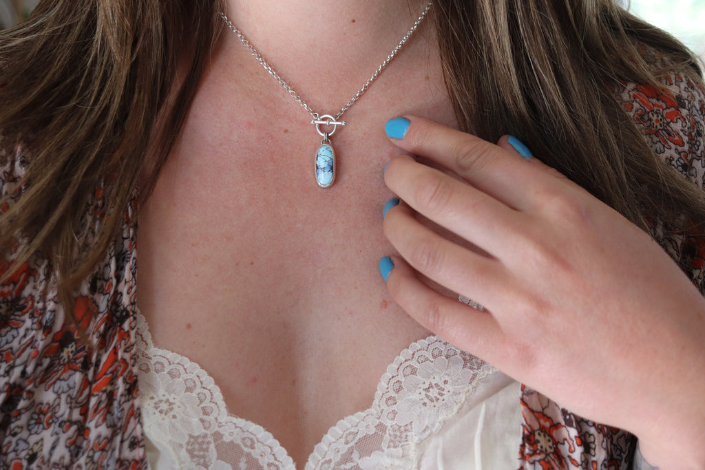 Golden Hill Turquoise Toggle Clasp Necklace (16 Inch Chain)