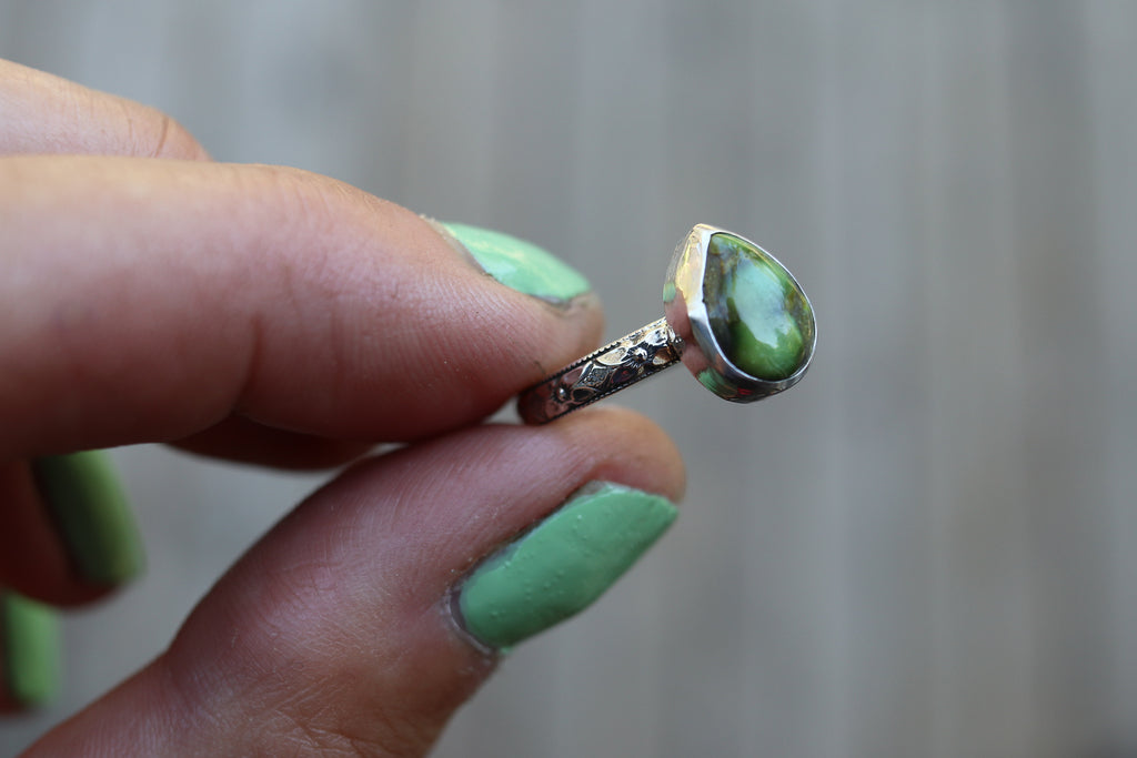 Size 7 Sonoran Gold Turquoise Floral Band Ring