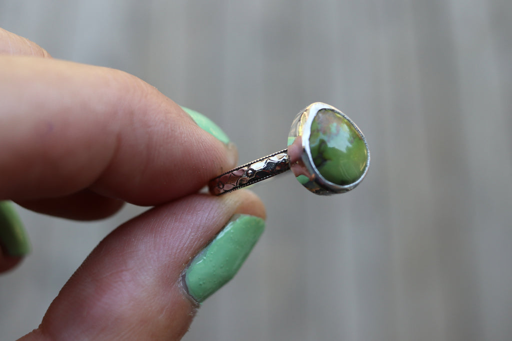 Size 10 Sonoran Gold Turquoise Floral Band Ring