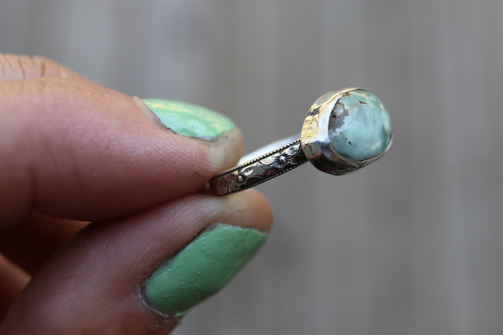 Size 7.5 Dry Creek Carico Lake Turquoise Floral Band Ring