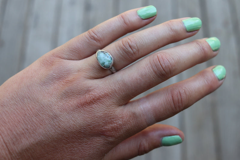 Size 7.5 Dry Creek Carico Lake Turquoise Floral Band Ring