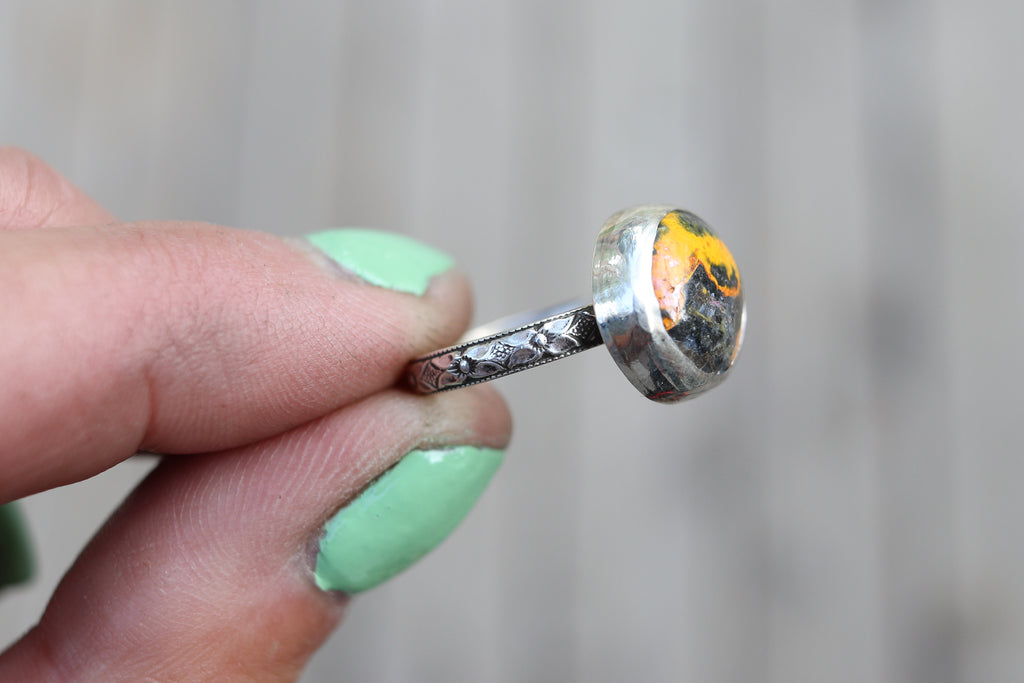 Size 5.5 Bumblebee Jasper Floral Band Ring