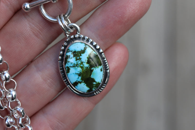 Kingman Turquoise Toggle Clasp Necklace (20 inch chain)