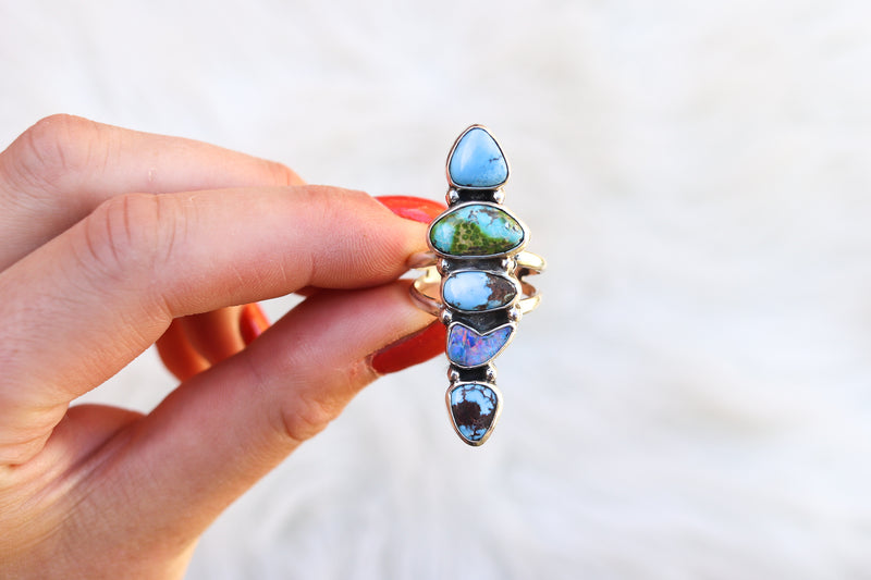 Size 8 Stacked Turquoise x Opal Ring