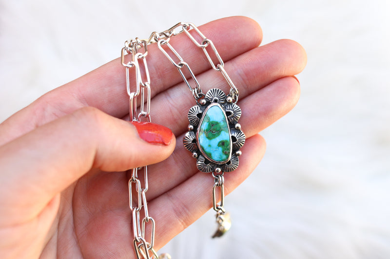 Double Sonoran Gold Turquoise Lariat Necklace