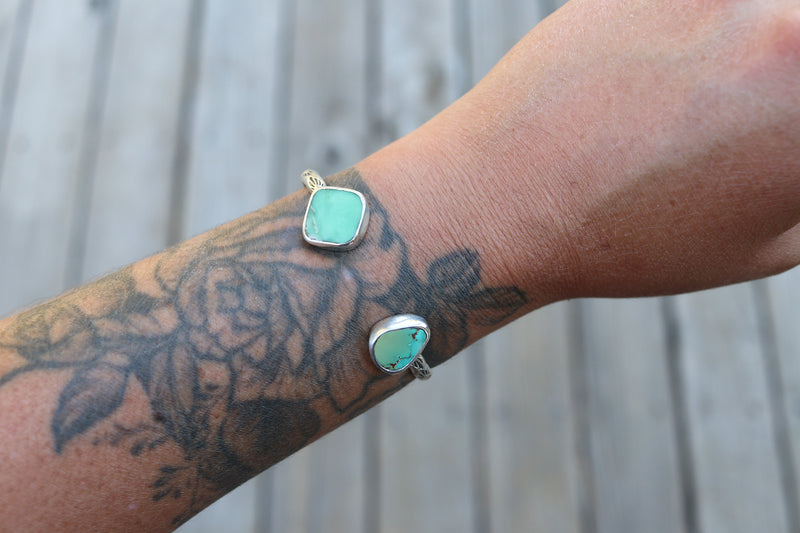 Lucin Variscite x Turquoise Stamped Cuff (5.5 inches)