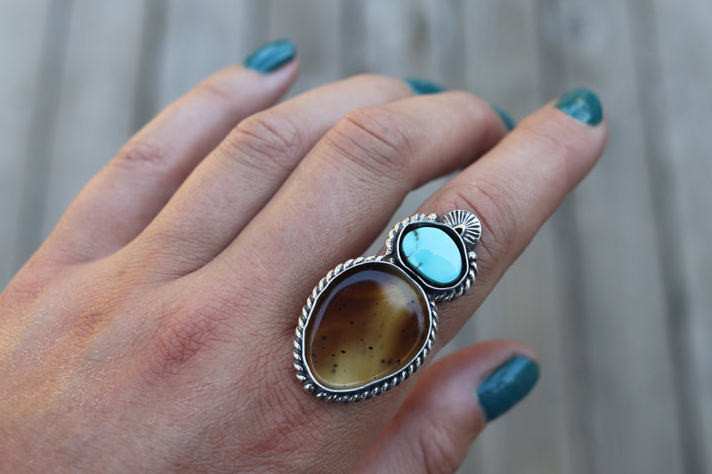Pilot Mountain Turquoise x Montana Agate Ring - Finish In Your Size
