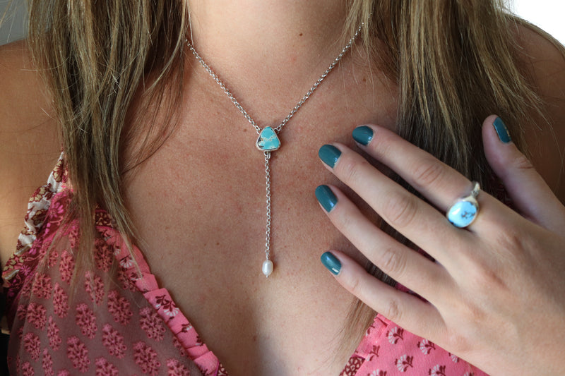 Carico Lake Turquoise Lariat Necklace (16 inch chain)