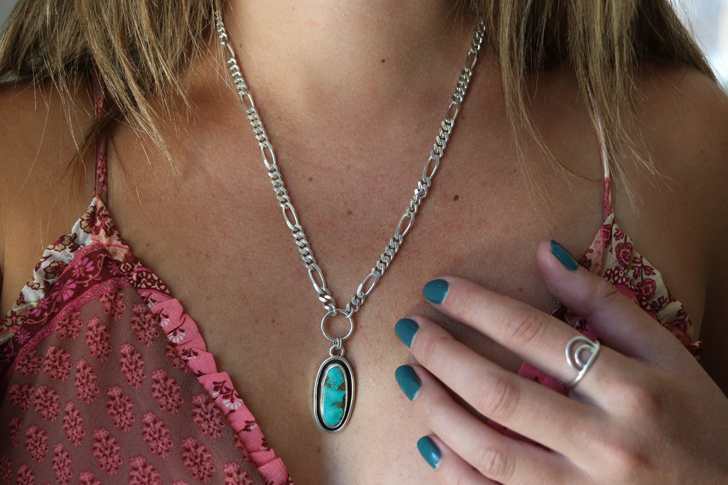 Sierra Bella Turquoise Hoop Necklace (20 inch chain)