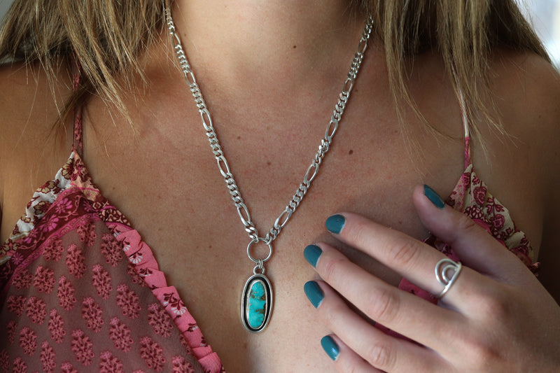 Sierra Bella Turquoise Hoop Necklace (20 inch chain)