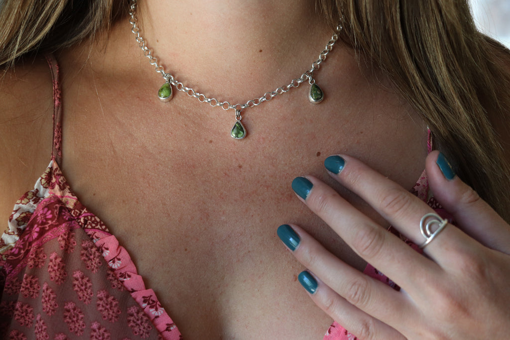 Triple Sonoran Gold Turquoise Necklace (16 inch chain)