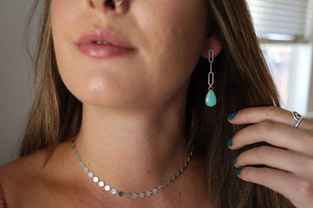Sonoran Gem Turquoise Paperclip Chain Stud Earrings