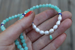 Amazonite x Turquoise Beaded Necklace (16 inches + 2 inch chain extender)