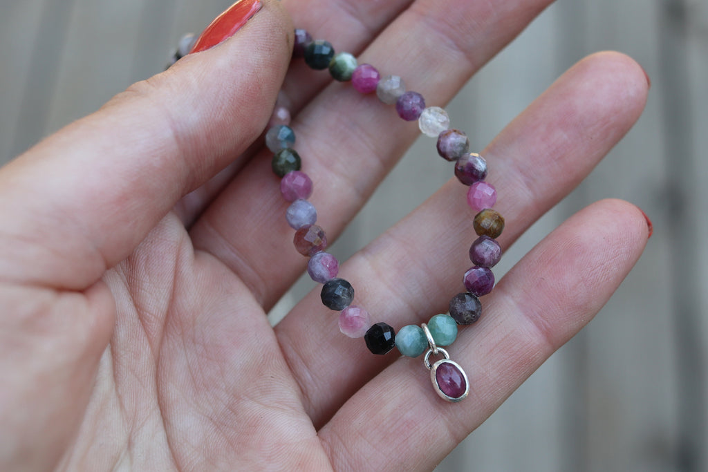 Tourmaline Beaded Necklace (16 inches + 2 inch chain extender)