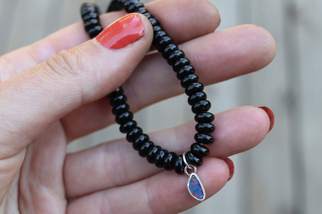 Onyx x Opal Beaded Necklace (16 inches + 2 inch chain extender)