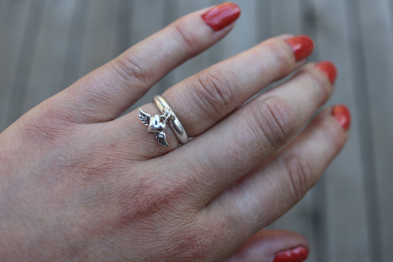 Size 5 Heart with Wings Charm Ring