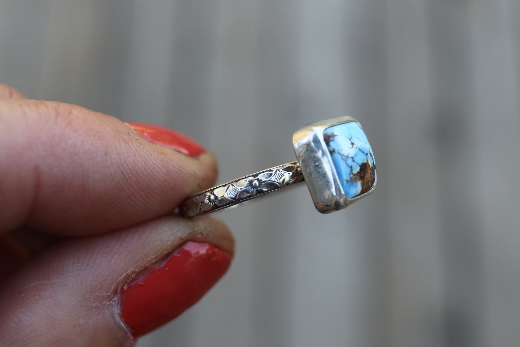 Size 8 Golden Hill Turquoise Floral Band Ring